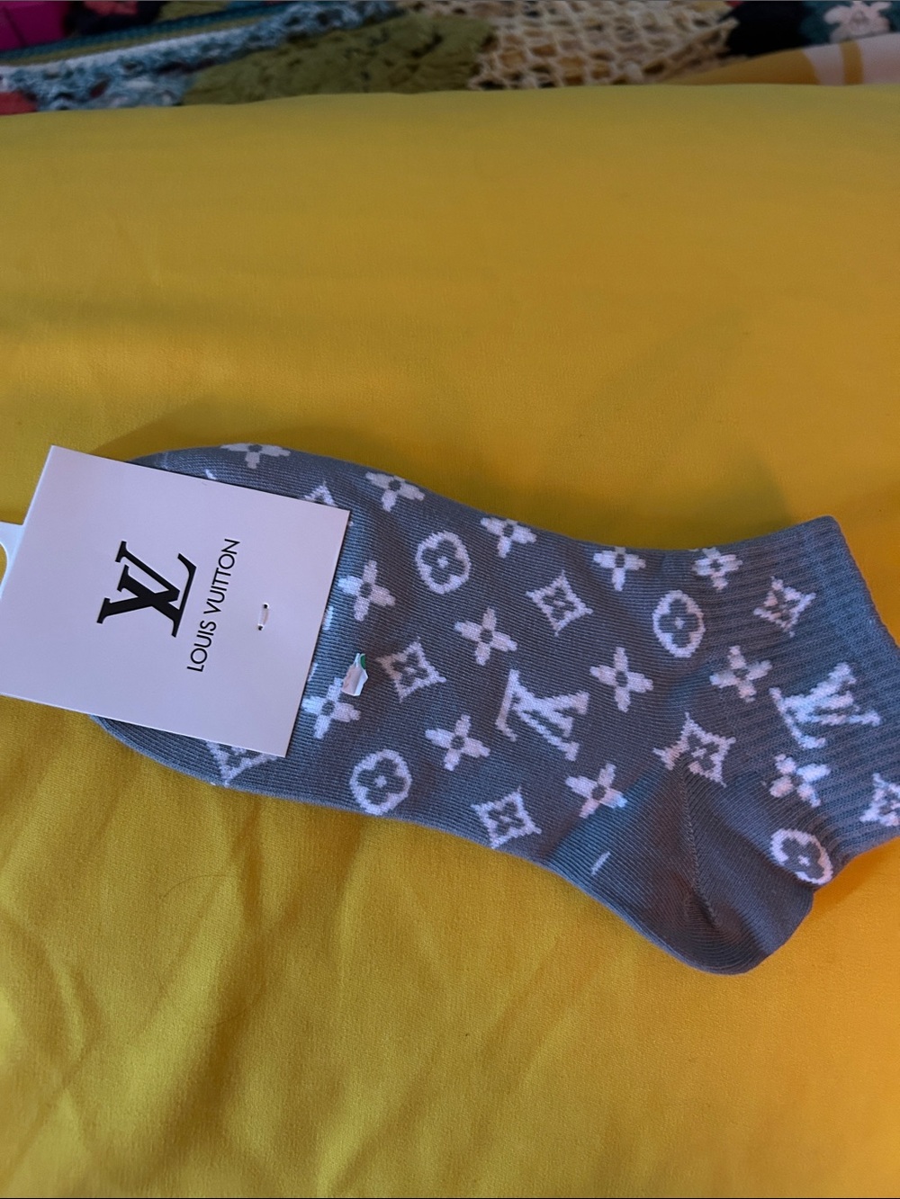 Louis Vuitton Gray and White Monogram Low-Cut Socks Average price $34